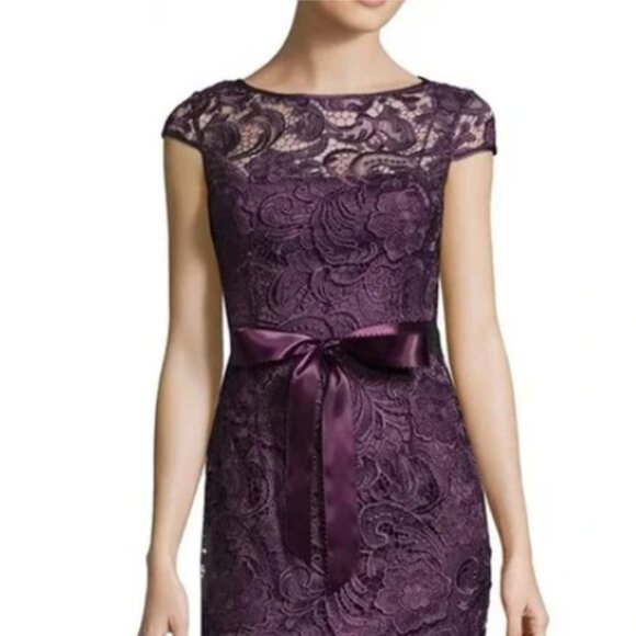 Adrianna Papell Lilac Lace Cap Sleeve Lined Belted Dress Size 8 NWT - Picture 3 of 13